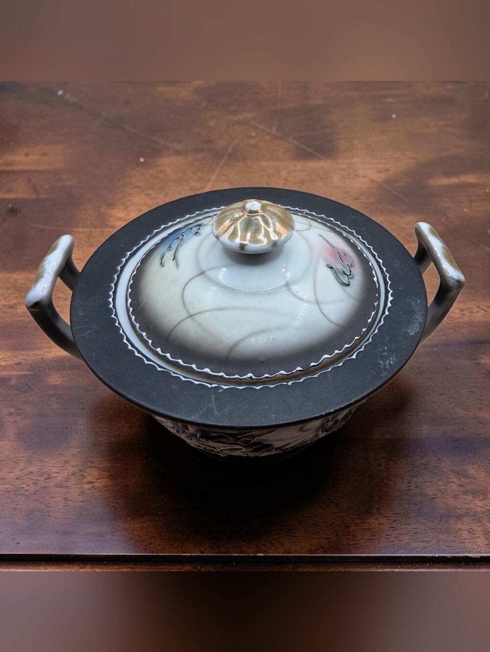 Vintage Japanese Dragon Bowl Or Scent Burner - Blue, Grey and White